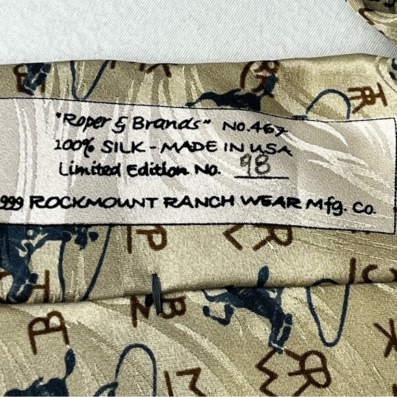Rockmount Ranch Wear Roper & Brand Limited Edition Silk Tie Cream - Picture 5 of 5